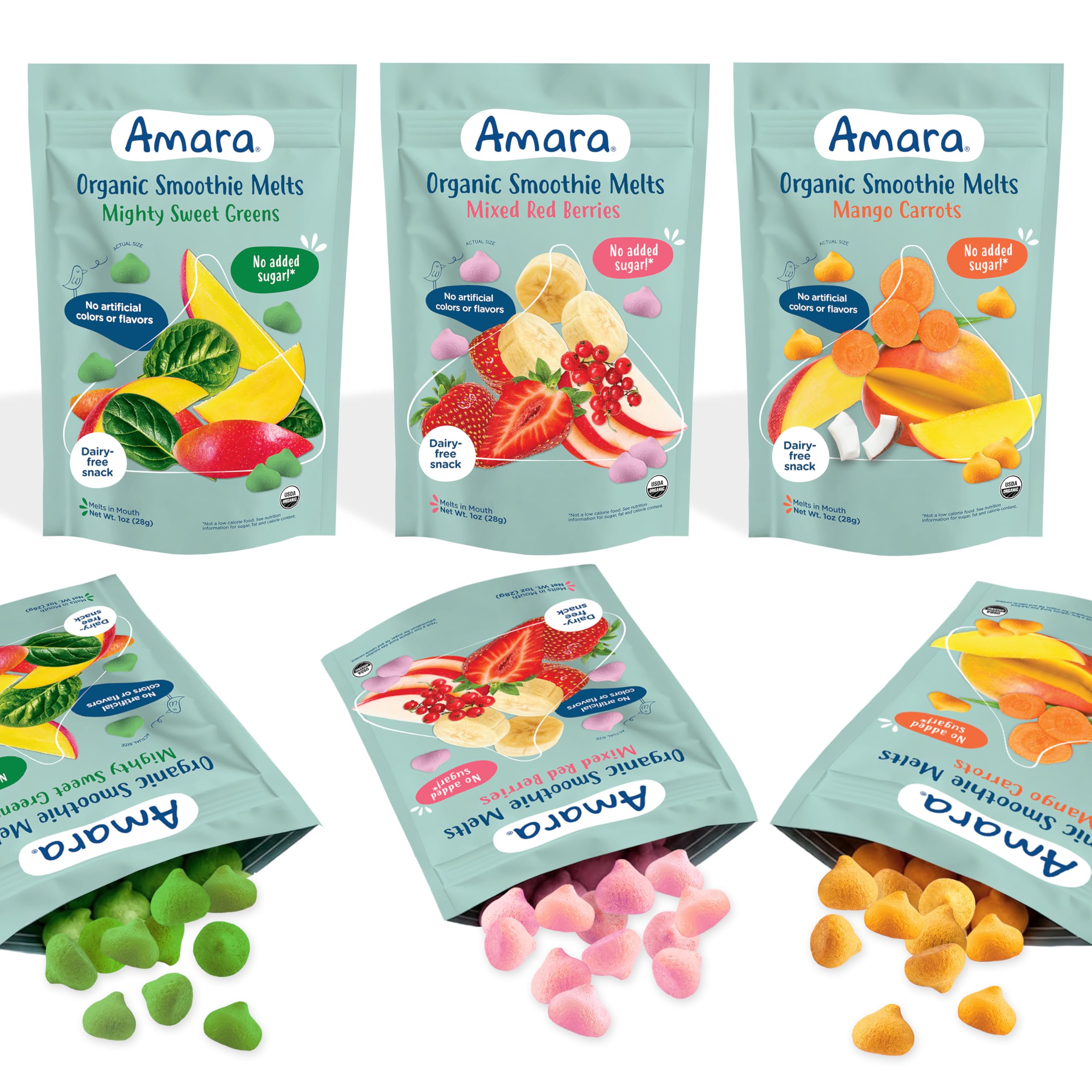 Amara Smoothie Melts - Best Sellers Variety Pack - Baby Snacks Made With Fruits 