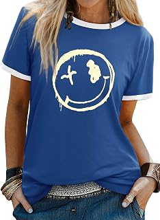 WIEIYM Tshirt Damen Oberteile Kurzarm Tshirts Sommer Damen T-Shirt Rundhals Hemd Leichtes Shirt Gedruckt Lässig Tee Tops Bluse
