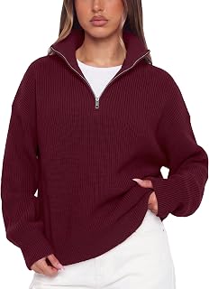 SUUKSESS Women Cashmere Blend Oversized Quarter Zip Pullover Sweater