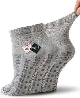 Non Slip Diabetic Socks, Moisture Wicking Grip Socks Men Women, Extra Wide Ankle Socks, Soft Cushioned, 3 Pairs