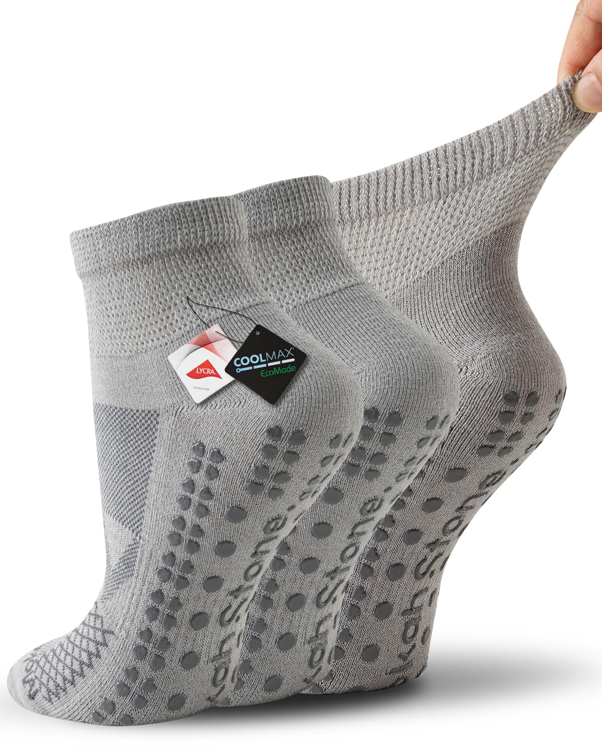 Non Slip Diabetic Socks, Moisture Wicking Grip Socks Men Women, Extra Wide Ankle