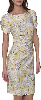 Karl Lagerfeld Paris Women's Short Ruched Sleeve Jewel Neck Sheath Mini Dress Casual Dress