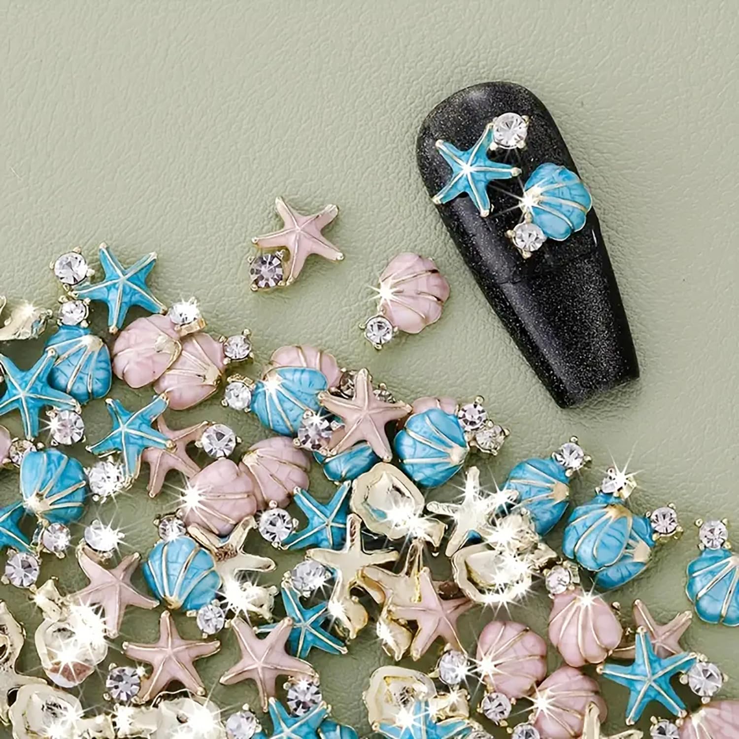 3D Nail Rhinestones and Charms 20Pcs Alloy Nail Charms Starfish Shells Design Cu