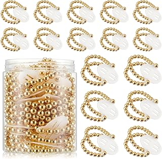 Hicarer 32 Corsage Wristlet Bracelet Prom Elastic Pearl Bands, Gold