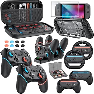 Switch 2 Pro Controller Accessories Bundle for Nintendo Switch 2 | Carrying Case, Controller Charger Dock, Grips for JoyCon,Steering Wheels for Mario Kart,Protective Cover for Switch 2 Console