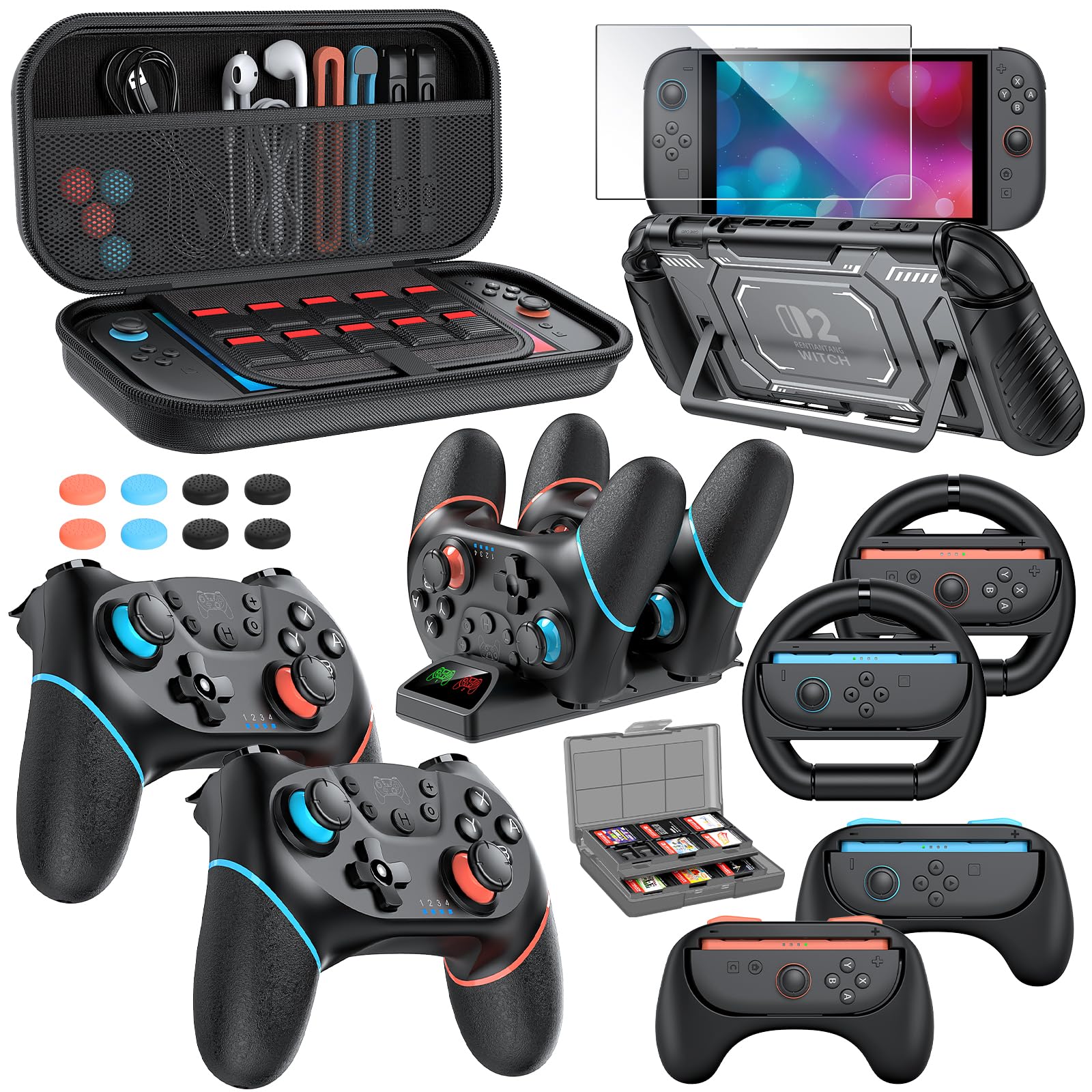Switch 2 Pro Controller Accessories Bundle for Nintendo Switch 2 | Carrying Case