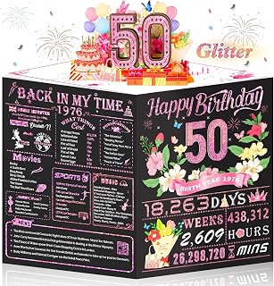 Awrmoo 50th Birthday Cards for Women, 3D Pop Up 50th Birthday Card Gifts for Friend Sister, Back In 1976 Rose Gold Funny 50 Year Old Birthday Decorations Ideas for Wife Aunt Friends Mom Her