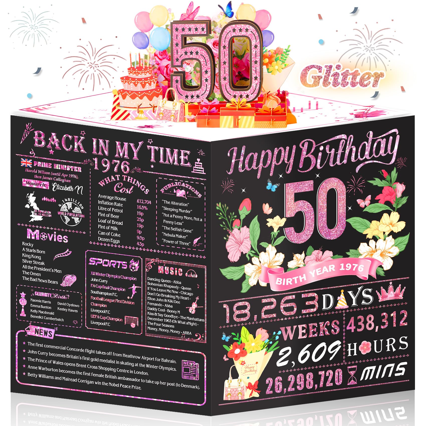 Awrmoo 50th Birthday Cards for Women, 3D Pop Up 50th Birthday Card Gifts for Fri
