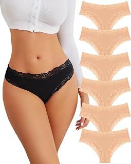 FINETOO Cotton Underwear for Women Sexy Lace Hipster Panties Low Waist Breathable Women Cheeky 6 Pieces S-XL