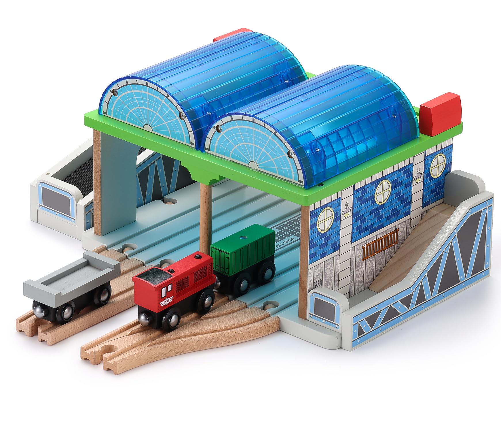 SainSmart Jr. Wooden Train Track Accessories - Premium Train Station with Double