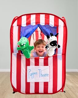 Pop Up Kids DIY Play Tent for Puppet Show Theater, Lemonade Stand, Farmers Market, Bakery & Dramatic Play, Pretend Playhouse Puppet Stage Tabletop Sets for Toddlers, Indoor & Outdoor Children Drama