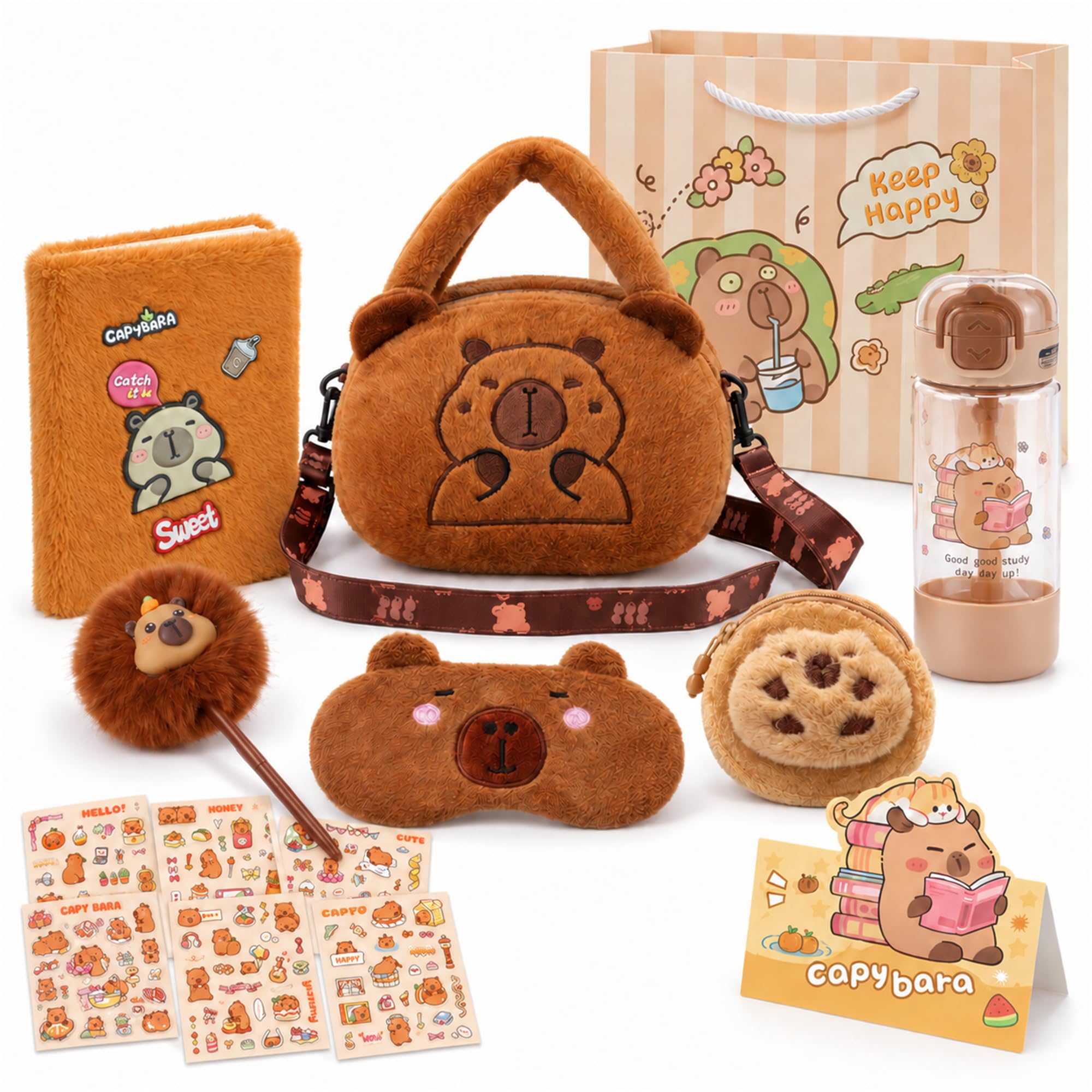 CLYAIDET Capybara Gift Set with Plush Notebook, Bag, Water Bottle for Women | Cu