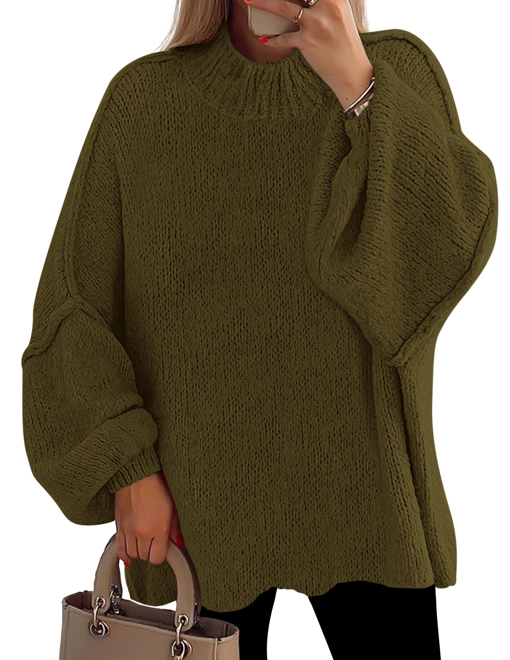 PRETTYGARDEN Oversized Sweaters Women Autumn 2025 Chunky Knit Mock Neck Long Sle