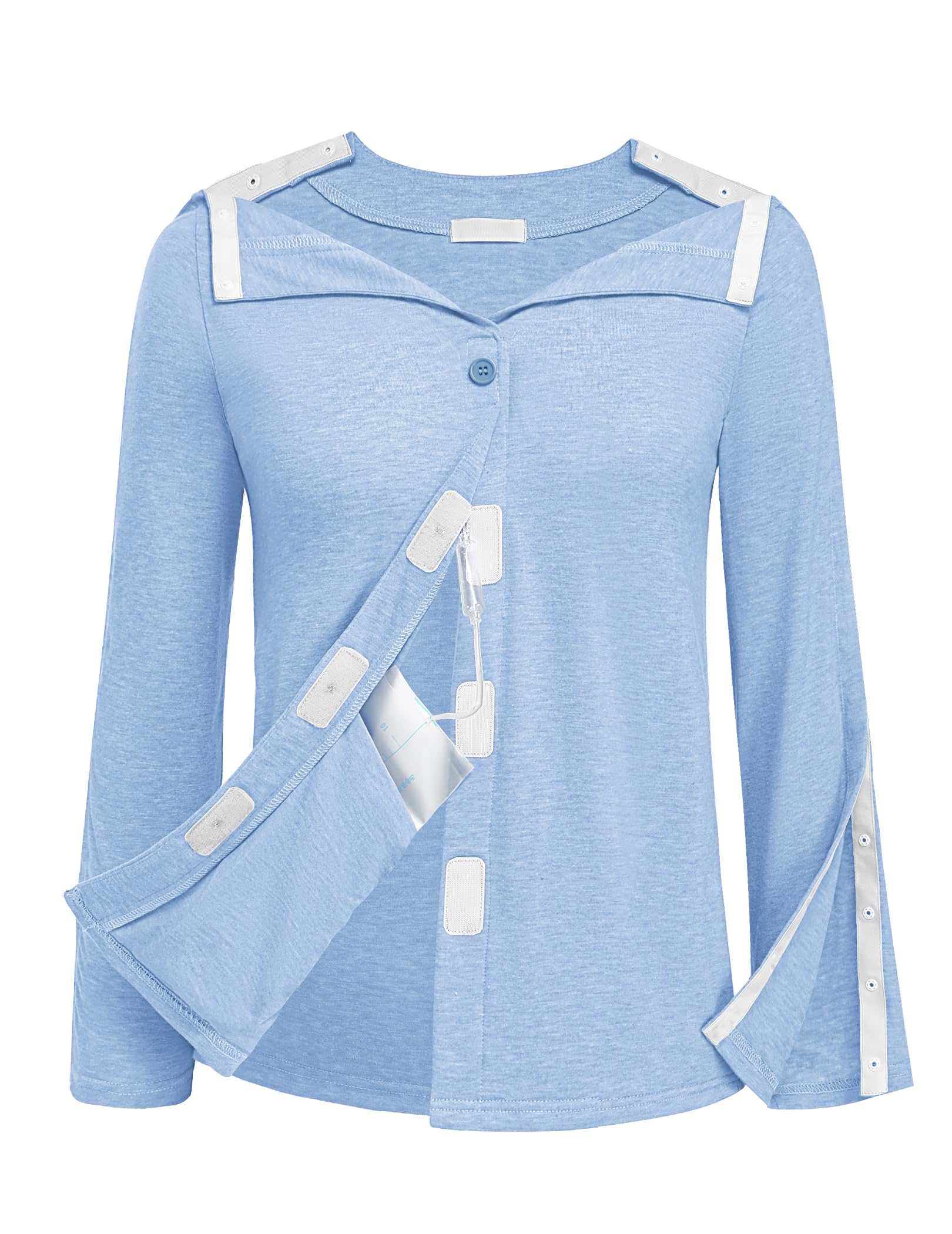 Deyeek Mastectomy Shirts with Drain Pockets Tear Off Side Snap Post Shoulder Sur