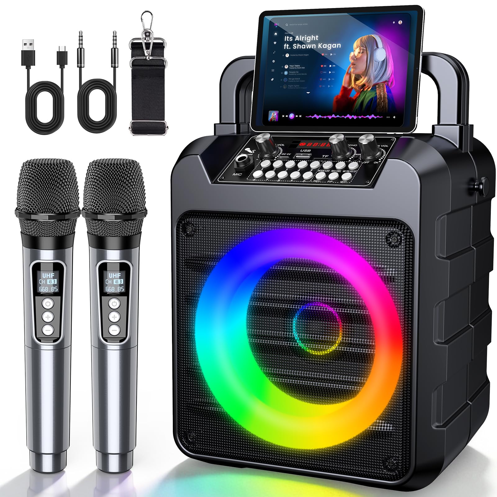 Dislocati Karaoke Machine with 2 Wireless Microphones: Portable Bluetooth Speake