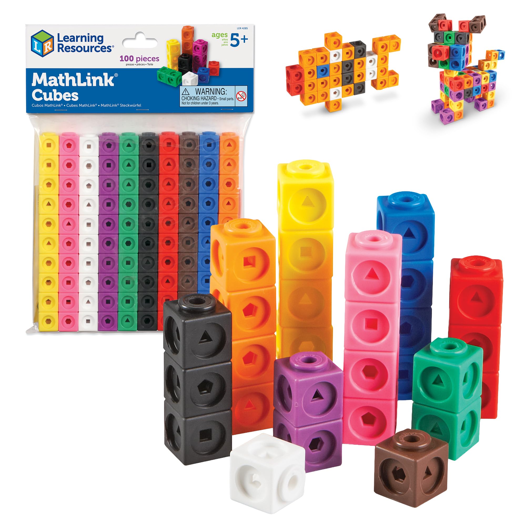 Learning Resources MathLink Cubes - Set of 100 Cubes, Ages 5+ Kindergarten, STEM