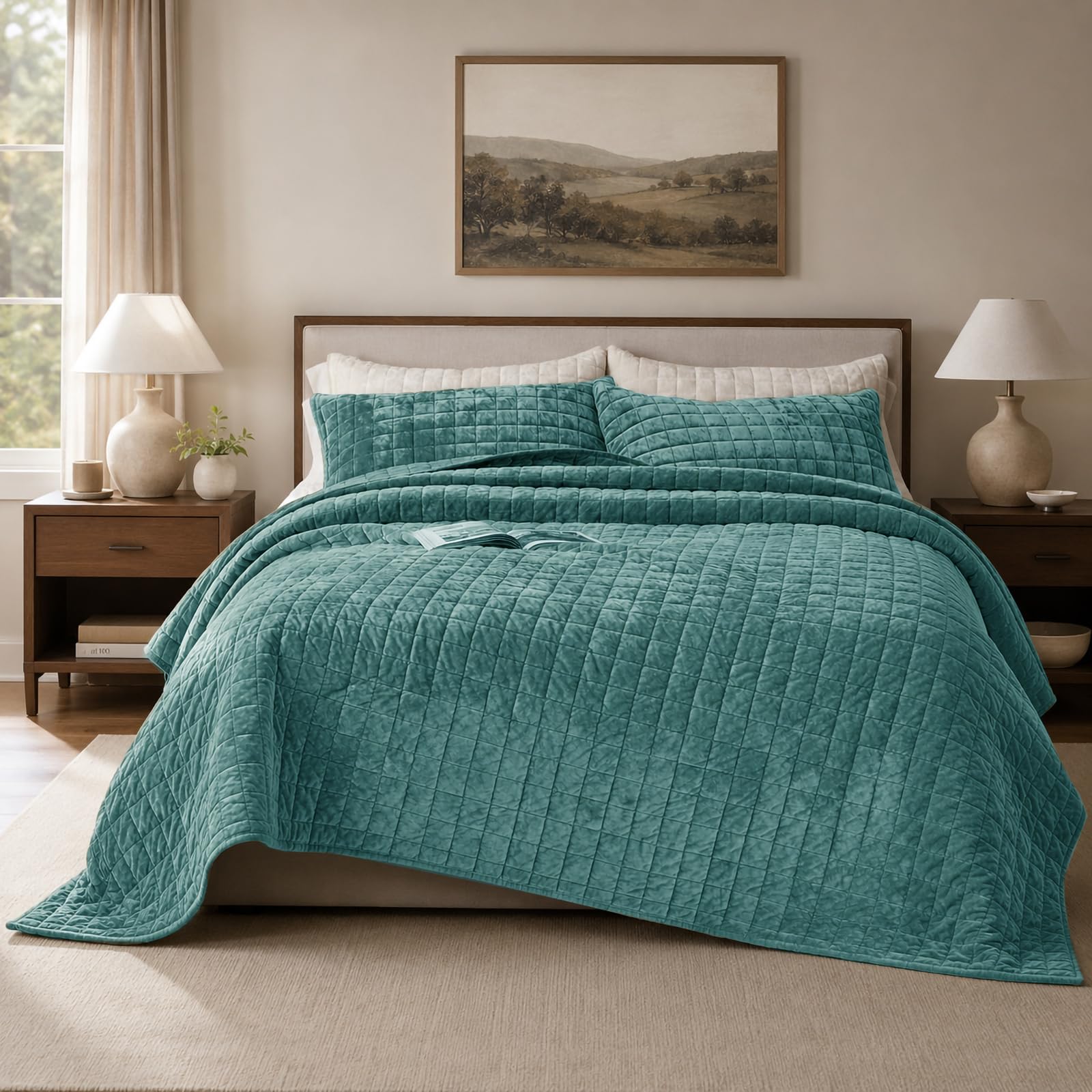 Quilt Set King Size 98x106 Luxurious Velvet Bedding Sets with 2 Pillow Shams 20x