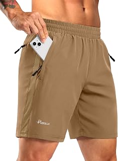 Pudolla Men's 5"/7" Athletic Running Shorts with 3 Zipper Pockets