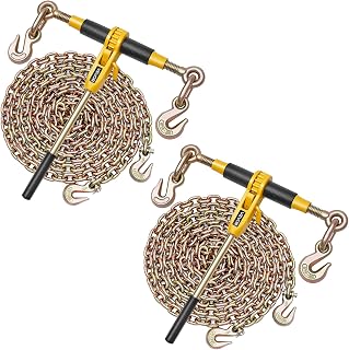 VEVOR Ratchet Chain Binder,5/16 in x 10 ft G80 Chains,8000 lbs Working Load | Double Hook, Heavy Duty Tie Down Set for Truck Cargo, Hauling Towing Logging Lifting 2 Sets, Yellow