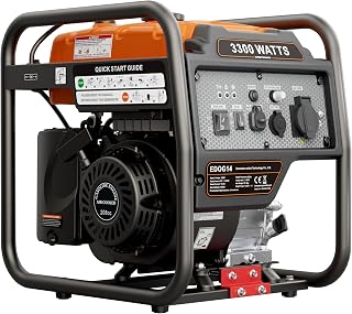 3300W Petrol Generator, Portable Inverter Generator with Pure Sine Wave 208cc 4-Stroke, Up to 14 Hours Runtime, 230V AC, 12V DC, USB & Type-C, for Camping, Caravan, Home Backup & Outdoor Use