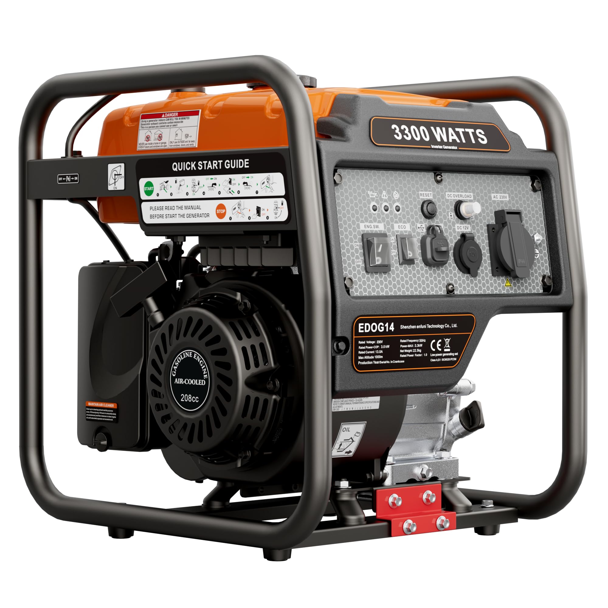 3300W Petrol Generator, Portable Inverter Generator with Pure Sine Wave 208cc 4-