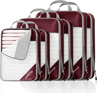 NICOSHOW 6 Set Compression Packing Cubes, Compressible Travel Packing Cubes Travel Essentials, Luggage Organizers for Carry-on Suitcase, Wine