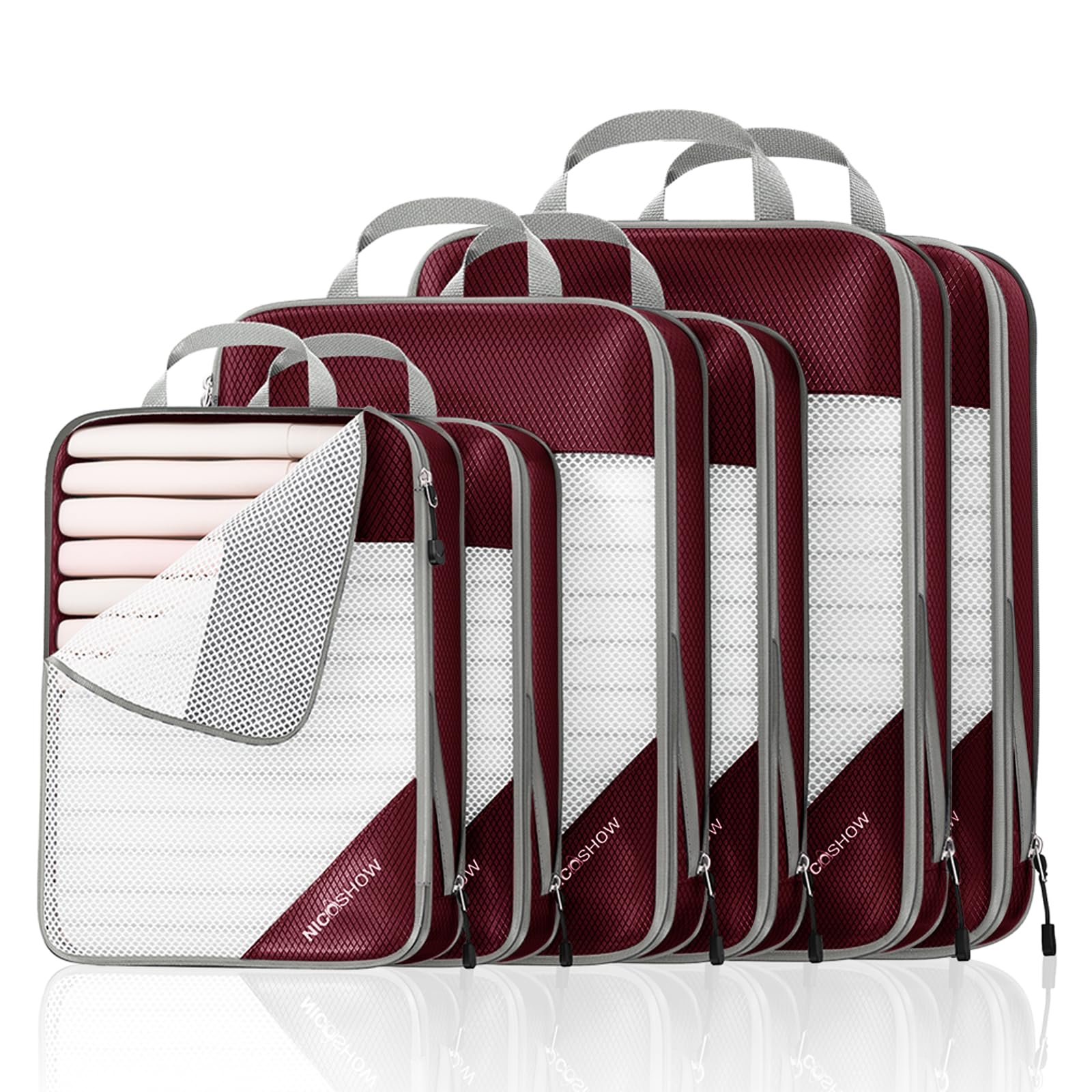 NICOSHOW 6 Set Compression Packing Cubes, Compressible Travel Packing Cubes Trav