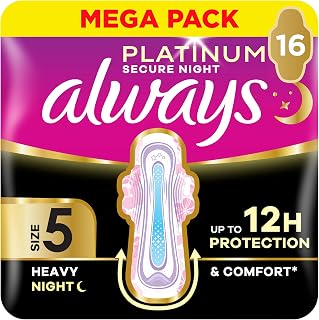 Always Platinum Secure Night Extra (Size 5) Sanitary Towels with Wings 16 Pads