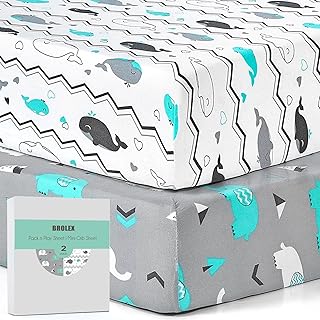 Pack n Play Sheets, BROLEX 2 Pack Mini Crib Sheets,Stretchy Portable Fitted Playard Sheet Set, Convertible Playard Mattress Cover,Ultra Soft Breathable Material,Elephant Whale