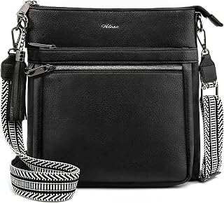 Leather Crossbody Bag for Women Anti Theft Shoulder Handbag Multi Pockets Wide Guitar Strap Tassel Trendy Travel
