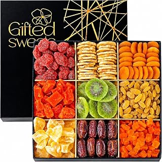 Tropical Dried Fruit Gift Basket - 9 Assortment - Gourmet Dried Fruit, Snack Box, In A Elegant Gift Box, Gift Set for Birthday, Anniversary, Sympathy, Healthy Gift Snack Box for Men and Women