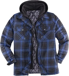 ZENTHACE Mens Thickened Plaid Hooded Flannel Jacket with Quilted Lining