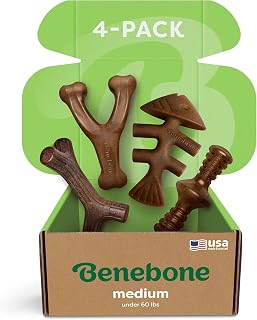 Benebone Durable Dog Chew Toy Box for Aggressive Chewers with Wishing Bone, Fishbone, Stick and Zaggler, Medium