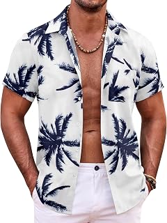 COOFANDY Men's Short Sleeve Button Down Hawaiian Shirt Summer Tropical Beach Shirts Casual Floral Aloha Shirts