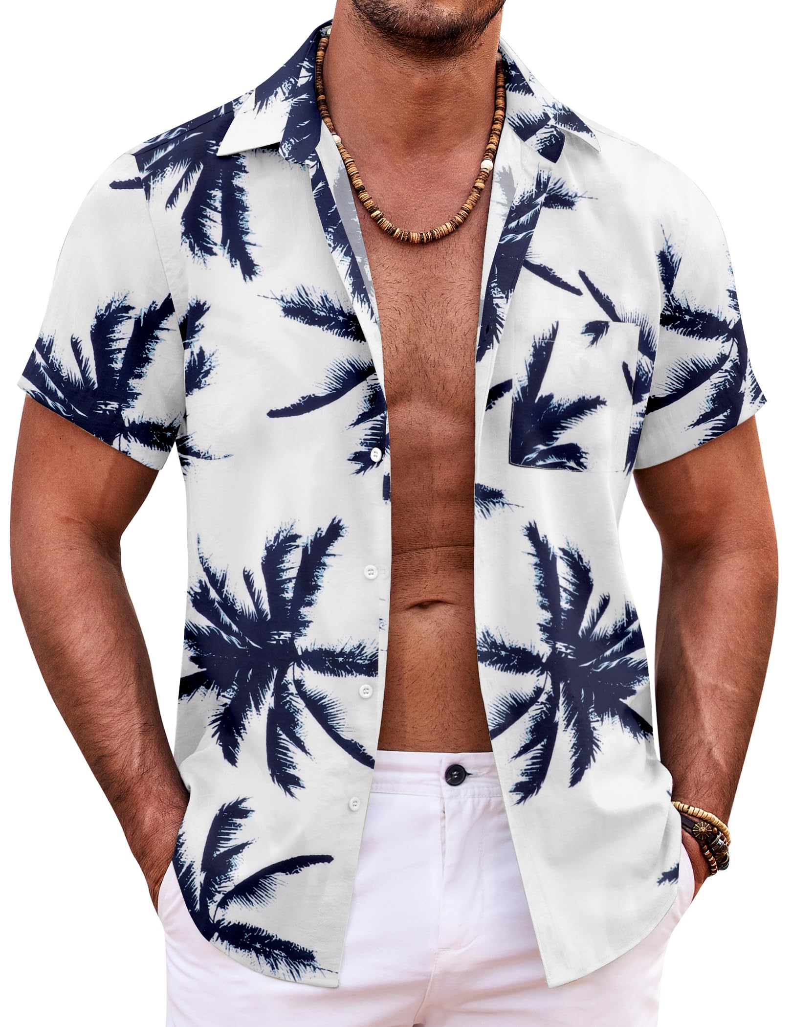 COOFANDY Men's Short Sleeve Button Down Hawaiian Shirt Summer Tropical Beach Shi