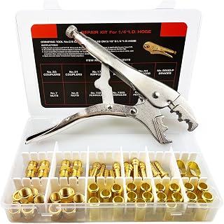 54PCS PK-26 1/4" I.D.Torch Hose Repair Kit, Oxygen Acetylene Hose Repair | For Torch Hose/oxygen Acetylene 1/4" Hose Repair Kit,Include Fittings/Crimping Tool/Ferrules/Couplers/Braces/Splicers/Nipples