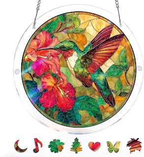 Acrylic Suncatcher Puzzle, Emerald Flame Hummingbird-7.4 in | DIY Suncatcher Puzzle Kits for Adults, Acrylic Jigsaw Puzzle Suncatcher, Stained Glass Puzzle Suncatcher, Hanging Decor