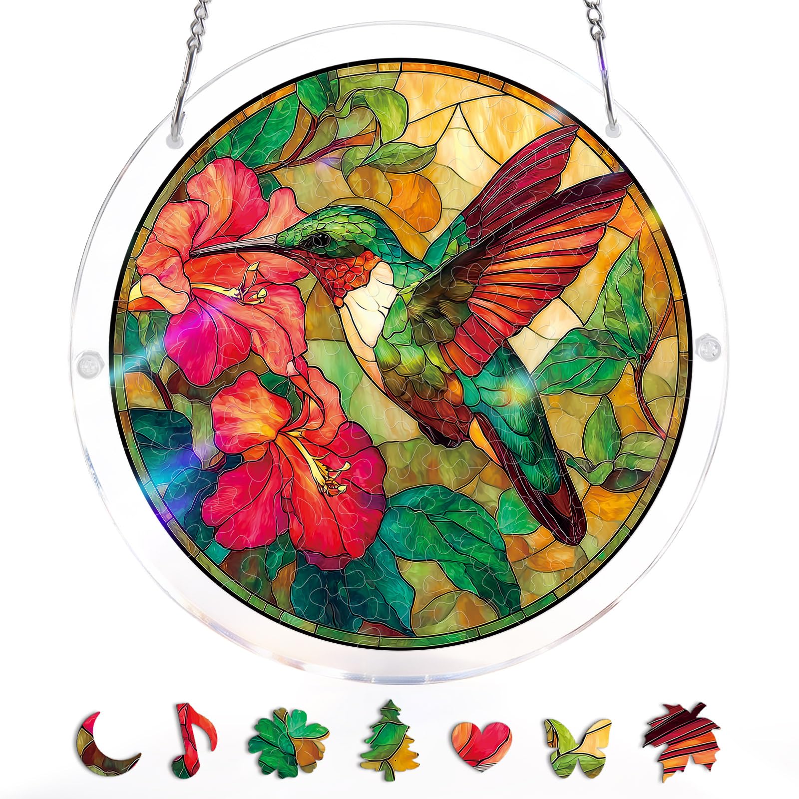 Acrylic Suncatcher Puzzle, Emerald Flame Hummingbird-7.4 in | DIY Suncatcher Puz