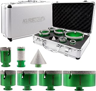 Tile Hole Saw Kit - 5pcs 35/50/65/75/102mm Diamond Core Drill Bits+1" Versatile Drilling Milling Bit+2" Beveling Chamfer Bit 5/8-11" Thread for Porcelain Ceramic Granite Marble Angle Grinder