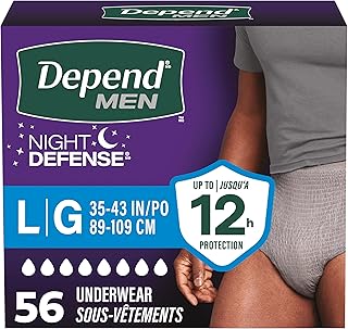 Depend Night Defense Adult Incontinence Underwear for Men, Disposable, Overnight, Large, Grey, 56 Count