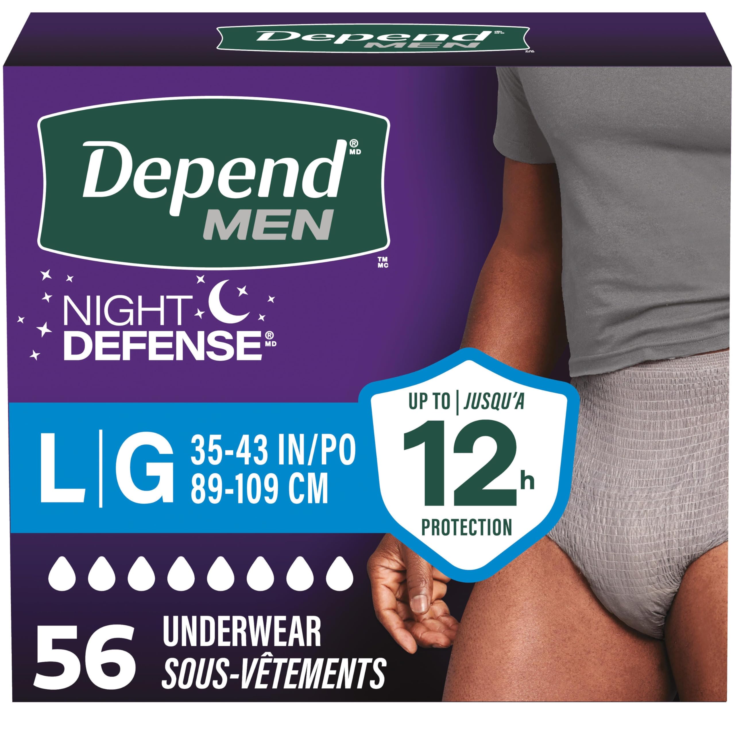 Depend Night Defense Adult Incontinence Underwear for Men, Disposable, Overnight