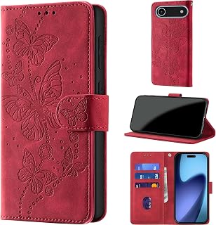 Mobile Phone Case for iPhone Air 6.5 Inch Case Foldable Premium PU Leather Flip Case RFID Protection Card Slot Stand Function Leather Embossing Protective Flip Case Cover Red