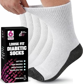 Diabetic Socks For Men and Women Loose Fit Non-Binding Cotton Crew Socks 6 Pairs