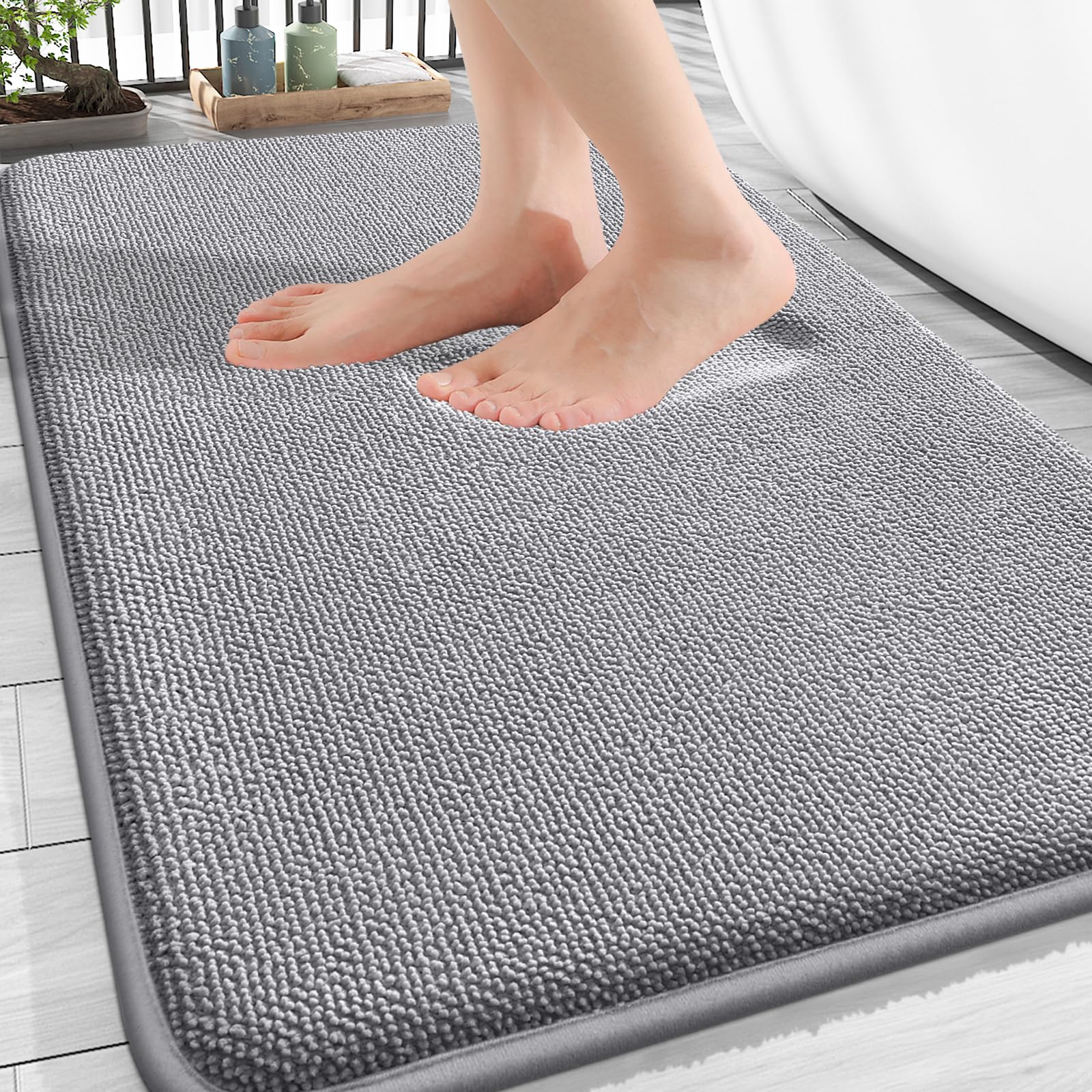 OLANLY Thick Memory Foam Bathroom Rugs 30x20, Soft Absorbent Bath Mat, Grey | Qu