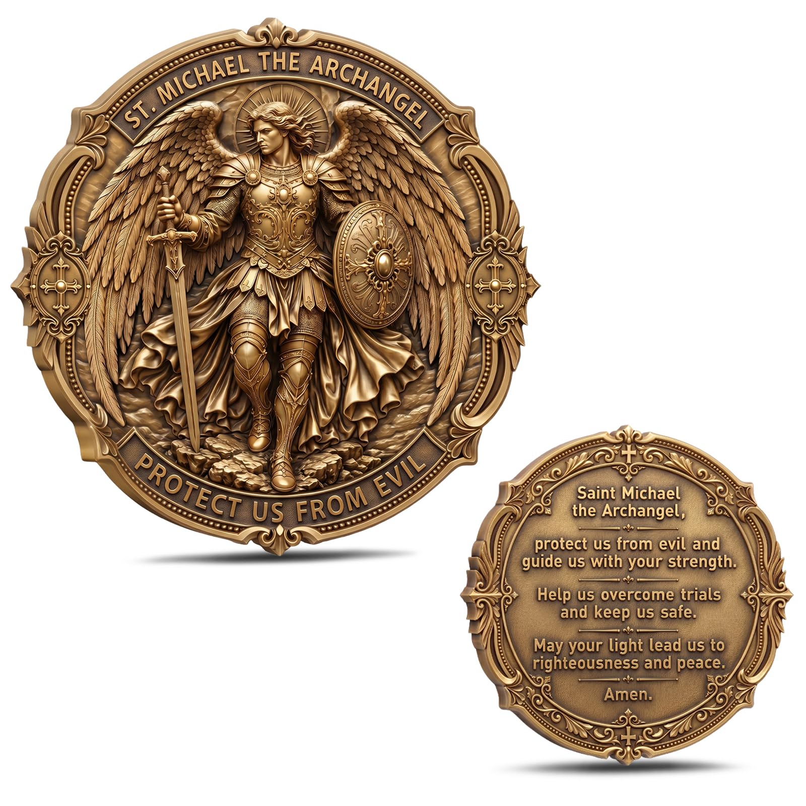Saint Michael the Archangel Challenge Coin, Christian Prayer Keepsake | Double-s