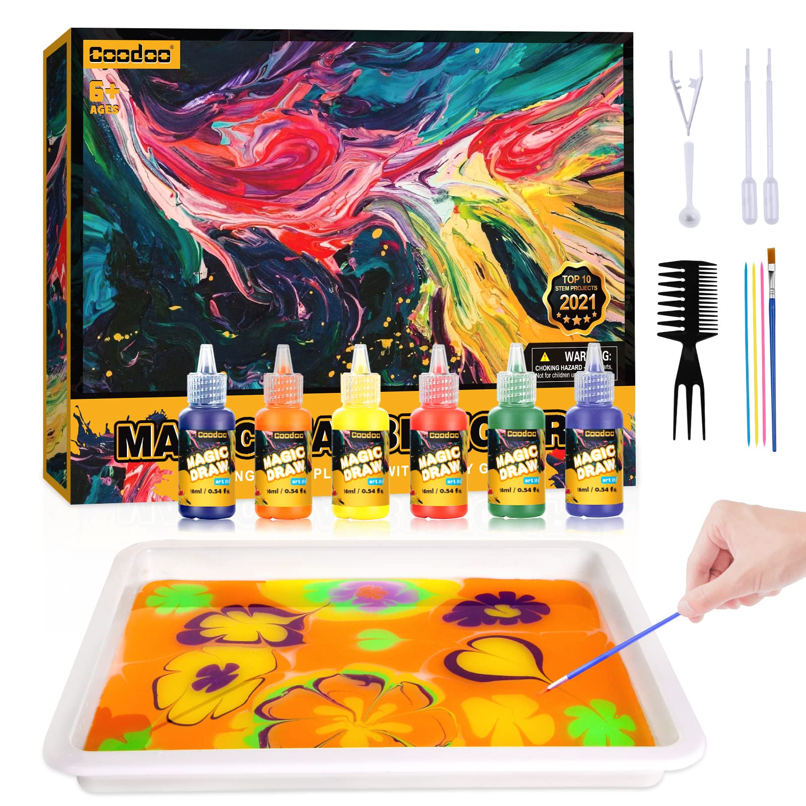 Coodoo Water Marbling Paint for Kids - Arts and Crafts for Girls & Boys Crafts K