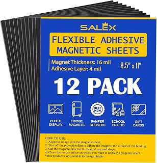 8.5" x 11" Magnetic Sheets with Adhesive Backing, 12 Pack for Photo, Crafts | Self Sticky Peel & Stick Magnets 4x6 inch to Make Flexible Tapes, Strips for School Classroom Board, Fridge - US Letter Size