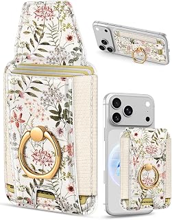 Shorogyt Compatible with Magsafe Wallet with Grip, Flower | Fits 7 Cards, with Ring Stand, Magnetic Card Holder, RFID Magnet, Slim Phone Wallet, for iPhone 18/17/16/15/14/13/12 Series