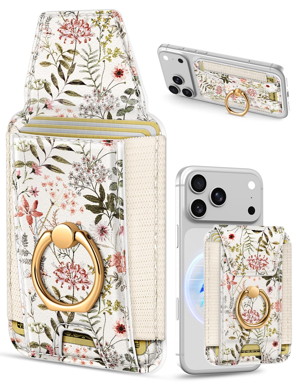 Shorogyt Compatible with Magsafe Wallet with Grip, Flower | Fits 7 Cards, with R