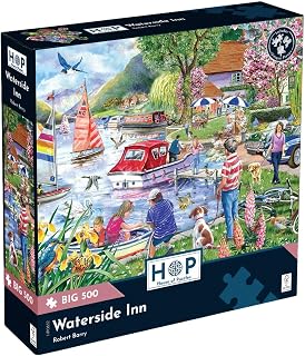 The House of Puzzles Waterside Inn, Big 500 Piece Jigsaw | River Theme, Boats, Birds & Wildlife, Extra Large Pieces, Artist Illustrated, Easy Puzzling Gift for Adults
